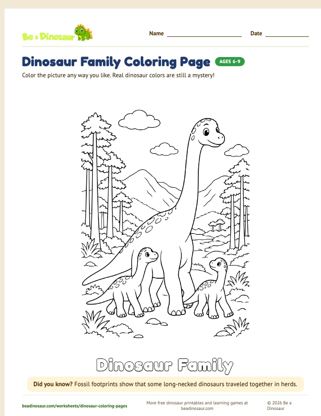 Dinosaur Family coloring page (free printable from Be a Dinosaur)