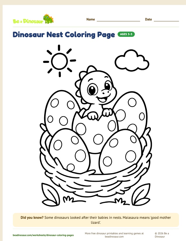 Dinosaur Nest coloring page (free printable from Be a Dinosaur)