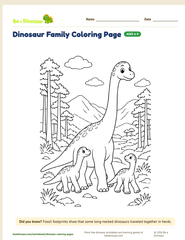 Dinosaur Family coloring page (free printable from Be a Dinosaur)