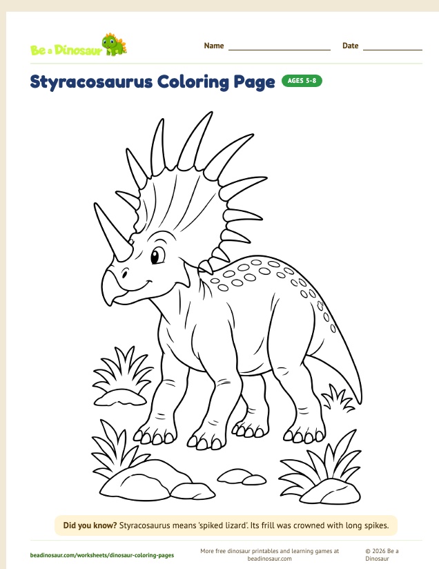 Styracosaurus coloring page (free printable from Be a Dinosaur)