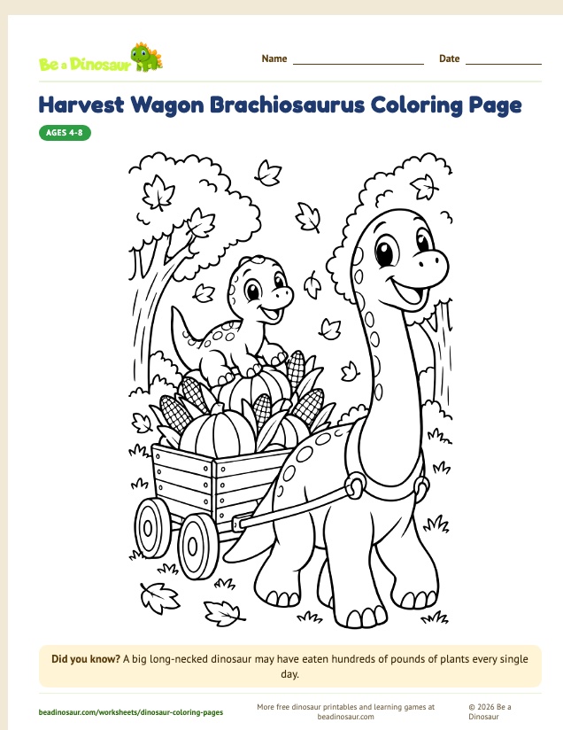 Harvest Wagon Brachiosaurus coloring page (free printable from Be a Dinosaur)
