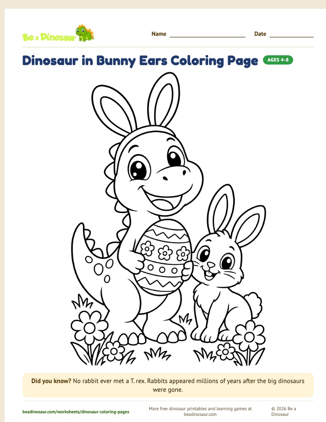 Dinosaur in Bunny Ears coloring page (free printable from Be a Dinosaur)