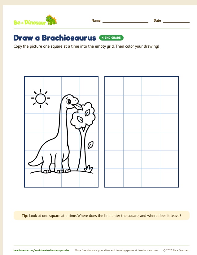 Grid Drawing (Easy) worksheet, set 3 (free printable from Be a Dinosaur)