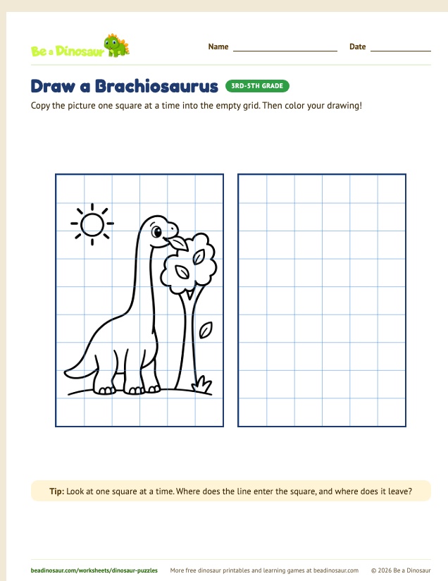 Grid Drawing worksheet, set 1 (free printable from Be a Dinosaur)